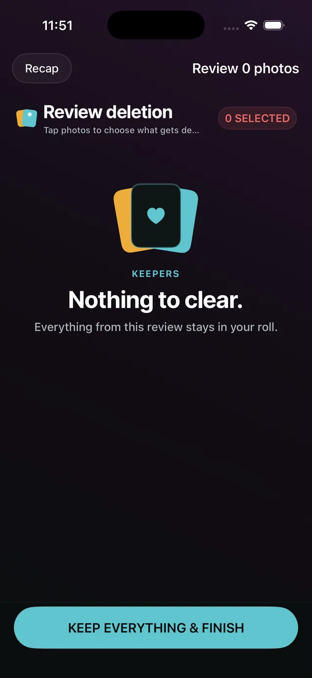 Daily Cut review confirmation: nothing to clear, all photos kept